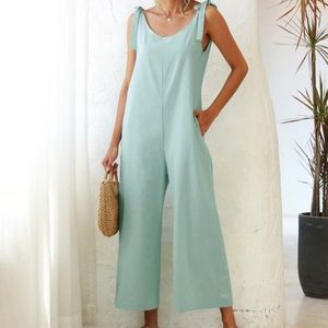 Sage Green Tie Strap Wide Leg Jumpsuit